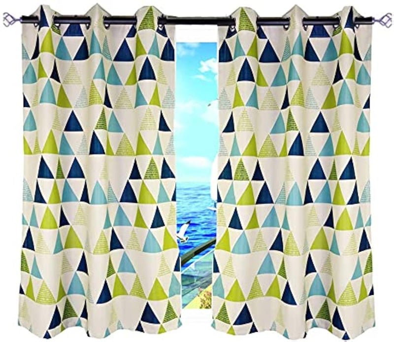 MYRU Absolutely Blackout Curtains for Kids Room,2 Layers Lined Curtains for Boys Girls Room,Set of 2 (Green Triangle, 2 x 39 x 84 Inch) - Image 1